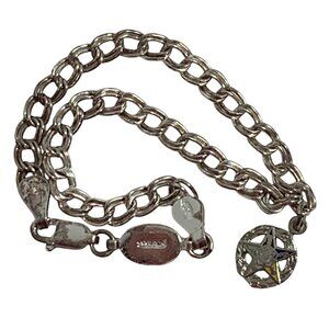 925 S/S Italy Double Chain Link Bracelet Masonic Charm Order of Eastern Star VTG